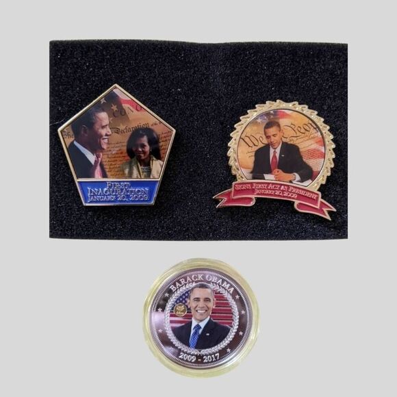 Bradford Exchange Obama Pin & Coin Set LE #0405 2009–2017 w/ COA Collectible - Picture 1 of 10